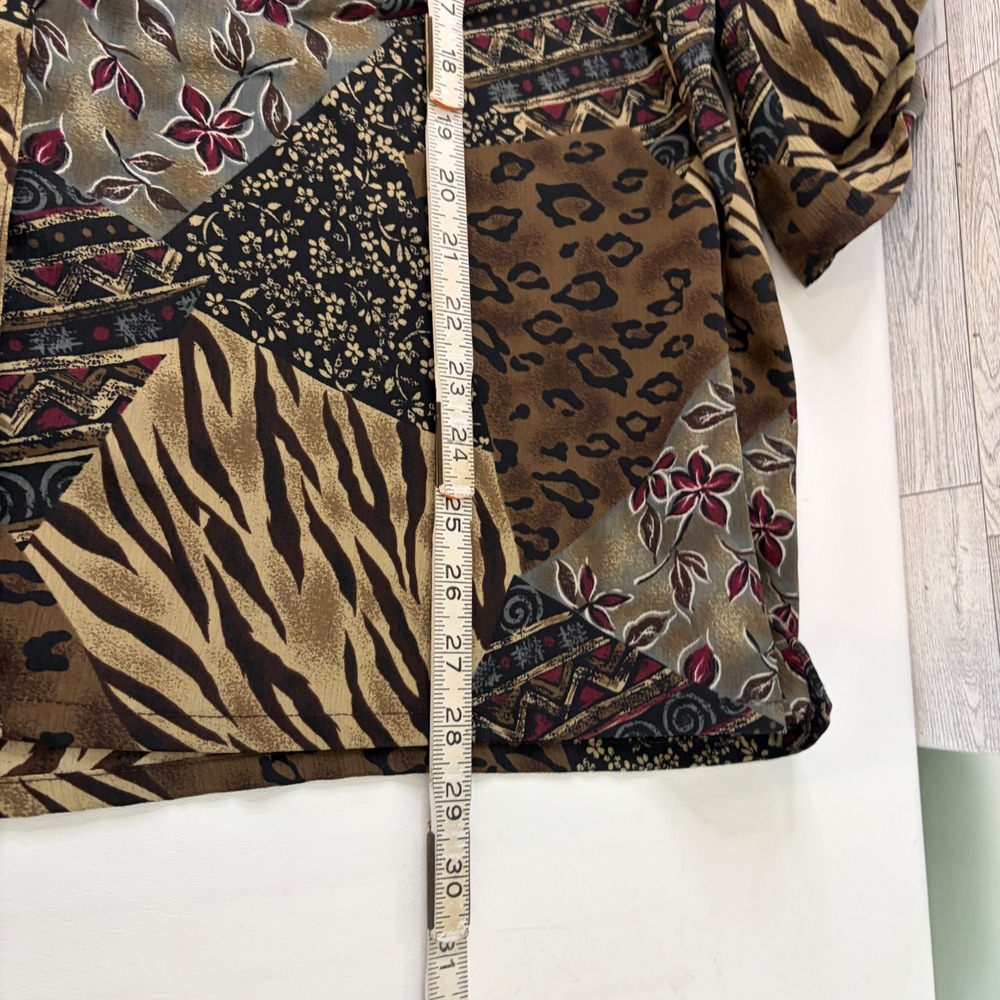 Donnkenny Woman Blouse Womens 22W Brown Patchwork Animal Print Roll Tab Sleeve - Picture 6 of 6